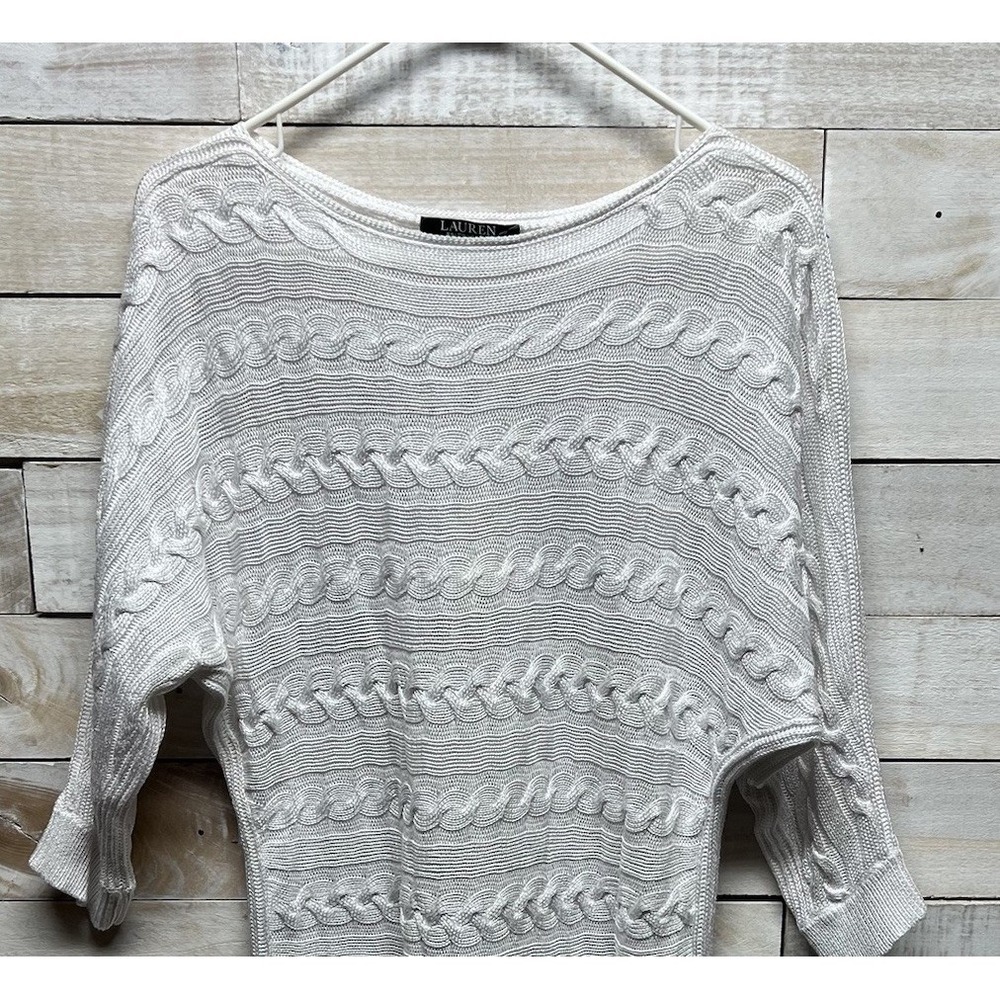 Lauren Ralph Lauren Sweater Top Large White Cable Knit Short Sleeve Black Label - Picture 3 of 10